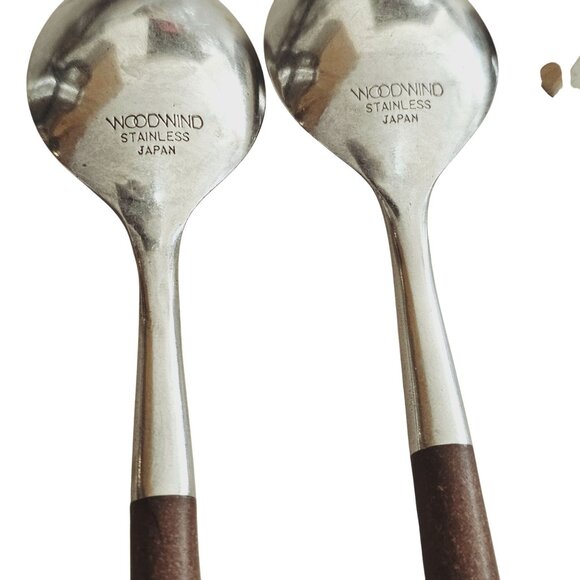 3 Woodwind Teaspoon Spoon 6" wood-like handle vtg midcentury boho minimalist mix - Picture 7 of 9